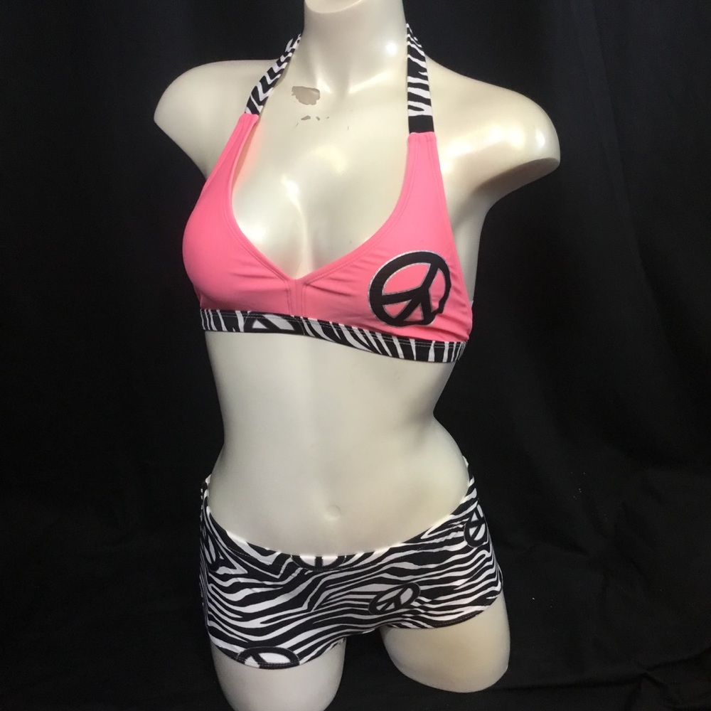 Zebra pink peace boy brief bikini set